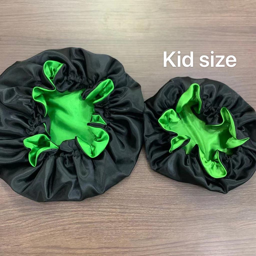Reversible Double Layered Hair Bonnets for Adults and Kids Mommy and Me Satin Silk Bonnets