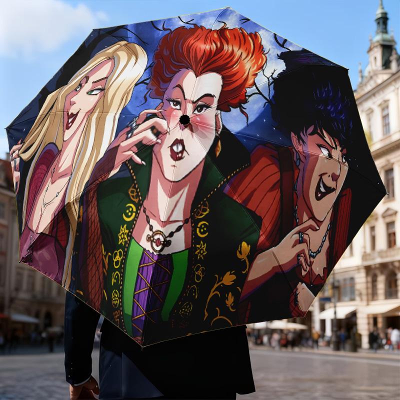 Witch Sisters In The Moonlight Automatic Folding Umbrella - 8-Rib Travel Umbrella with Auto Open/Close & Portable Gifts for holidays or birthdays