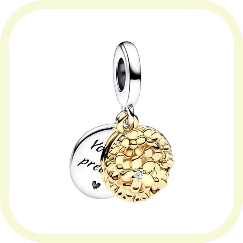 New Golden Flowers Collection Charm Bead Lucky Shamrock Rose in Bloom Daisy Flower Safety Chain Compatible With Authentic Bracelets Do It Yourself Jew