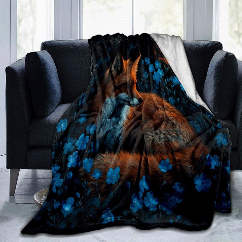 1pc Fox Printing Lightweight Flannel Blanket, Comfortable and Warm Blanket, for Camping Sofa Bed and Couch Office, Suitable for Gift Blankets