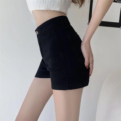 Skinny Fashionable and Versatile Hip Elastic Slim Denim Shorts Female Summer Outside Wearing Thin Black Bottoming Tight Straight Package Hip Pants