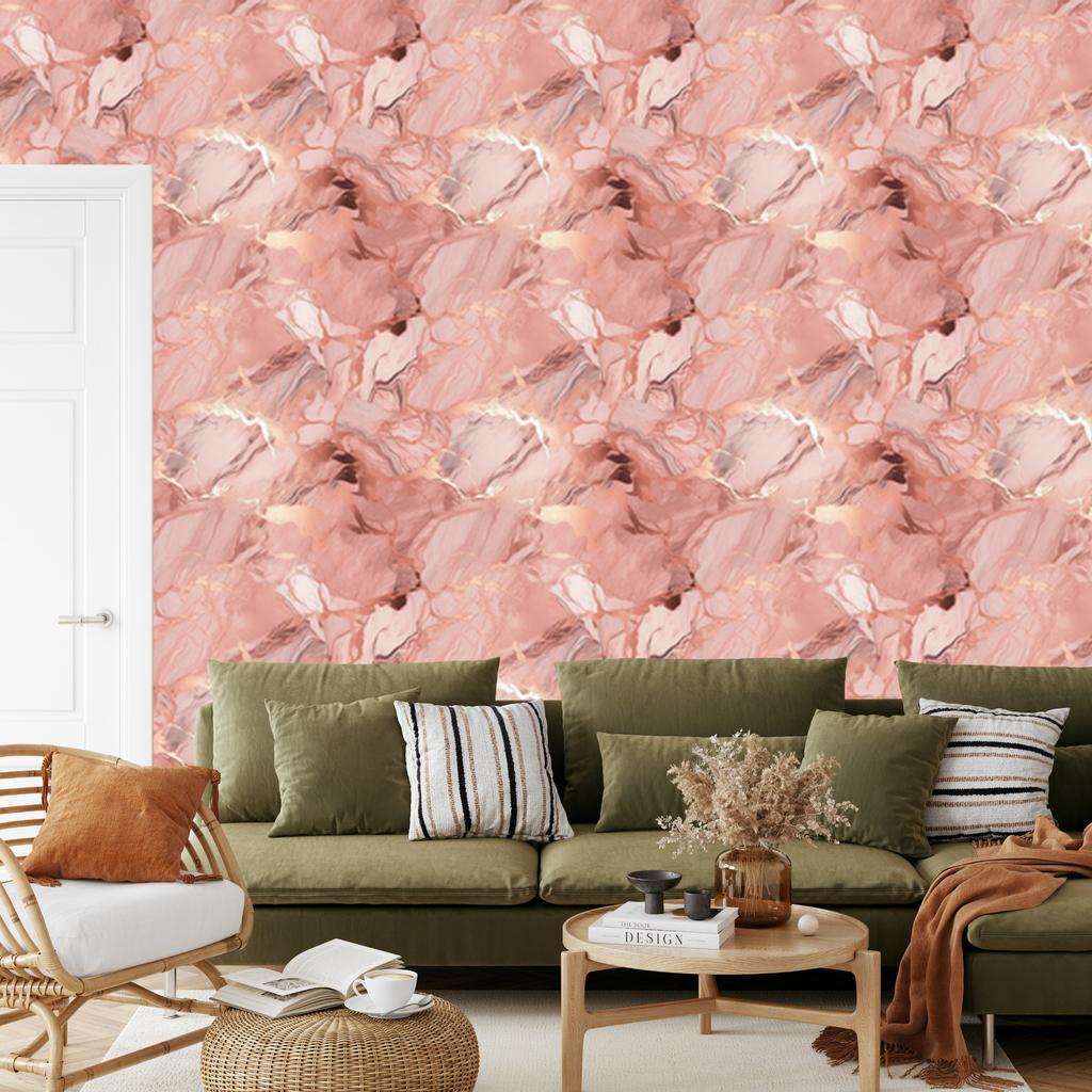 Wallpaper Marble Coral, Red, Peach and Cream 50x1000