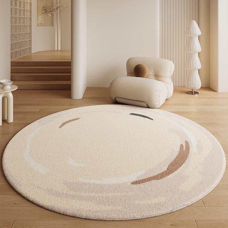 Krémový kulatý koberec: Vysoce kvalitní stylová podlahová rohož do ložnice, obývacího pokoje, pracovny, k pohovce nebo křeslu.