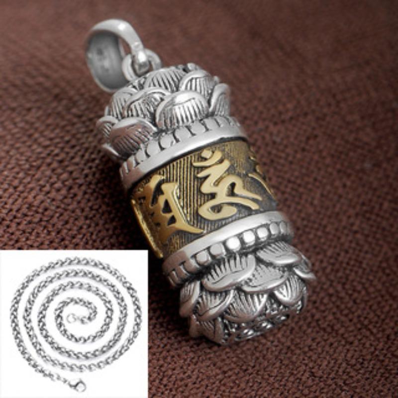 Pendant Women's S999 Sterling Silver Talisman Necklace Men's Sterling Silver Six-character Mantra Couple Pendant Good Luck Gift