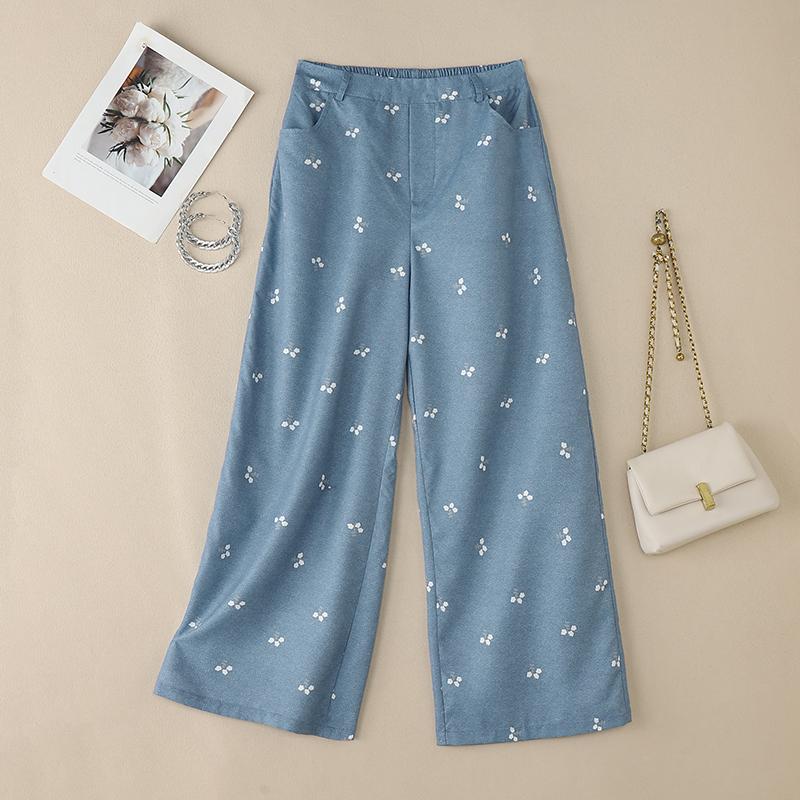 ZANZEA Women Casual Elastic Waist Loose Print Straight Pants