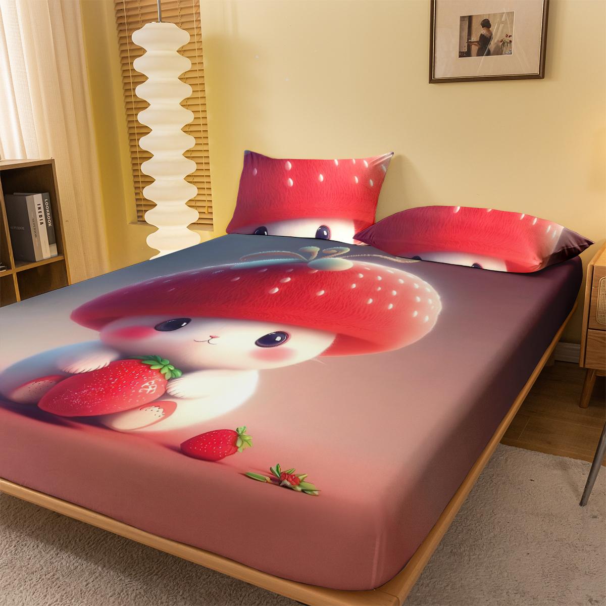 

1 cartoon cute Animal Rabbit digital printed frosted Fitted Sheet,bedroom printed bed cover,bedding(No pillowcase) 71x132cm