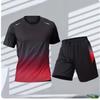 Sommer Fitness Herren Laufshirt mit kurzen Ärmeln + Shorts Zweiteiliges Set Sportbekleidung Lässig Fitness Sport Schnelltrocknende Sets