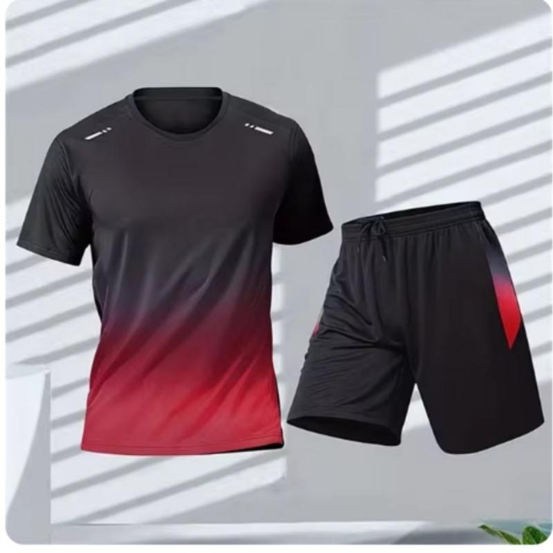 Sommer Fitness Herren Laufshirt mit kurzen Ärmeln + Shorts Zweiteiliges Set Sportbekleidung Lässig Fitness Sport Schnelltrocknende Sets