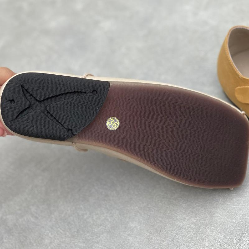 Johnature Handmade Cross Buckle Genuine Leather Soft Soled Flats Square Toe Soft Cowhide Women's Shoes