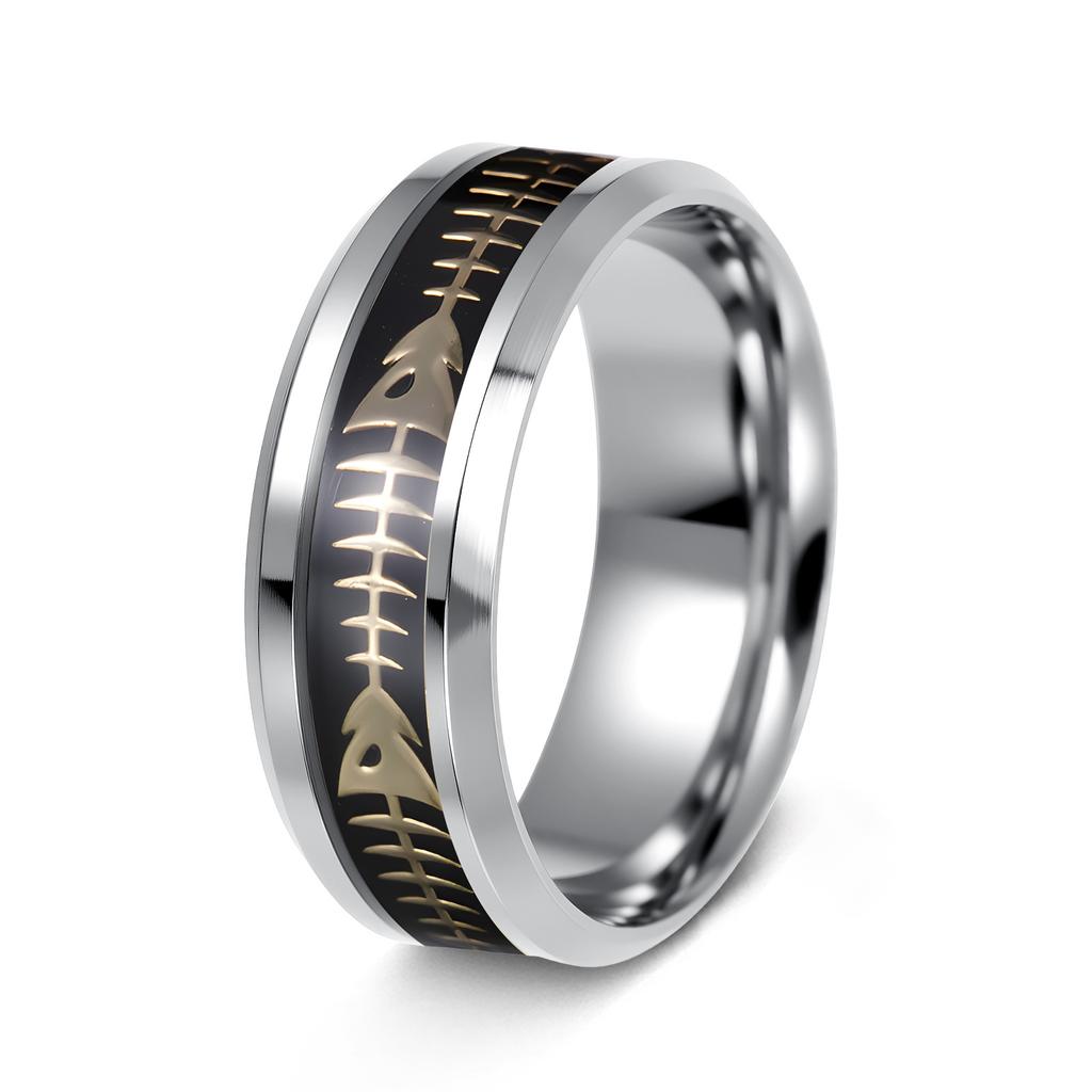 European and American Men's New Trendy Jewelry Fishbone Patch Ring