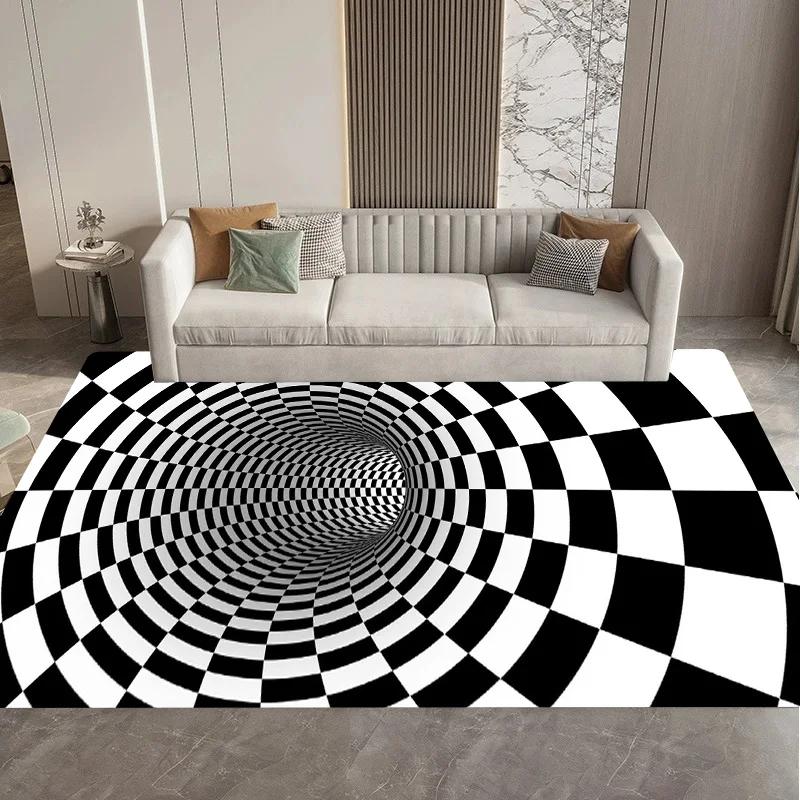 Visual 3D Black and White Grid Illusion Vortex Trap Mat Rug for Bedroom Sofa Living Room Decoration carpet