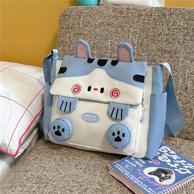 Cartoon-Katze Messenger Bag Damen Große Kapazität Umhängetasche Student Handtasche