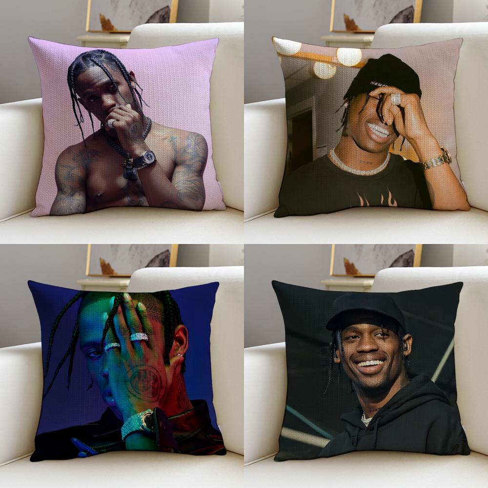 HipHop TTravis ScottS Cushion Cover Breathable and skinfriendly linen pillowcase square removable and washable cushion