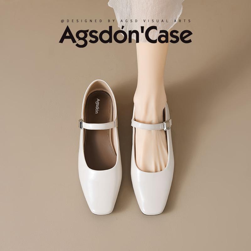 Augustine French single shoes women's 2025 new summer light mouth low heel square head Mary Jane with skirt small leather shoes