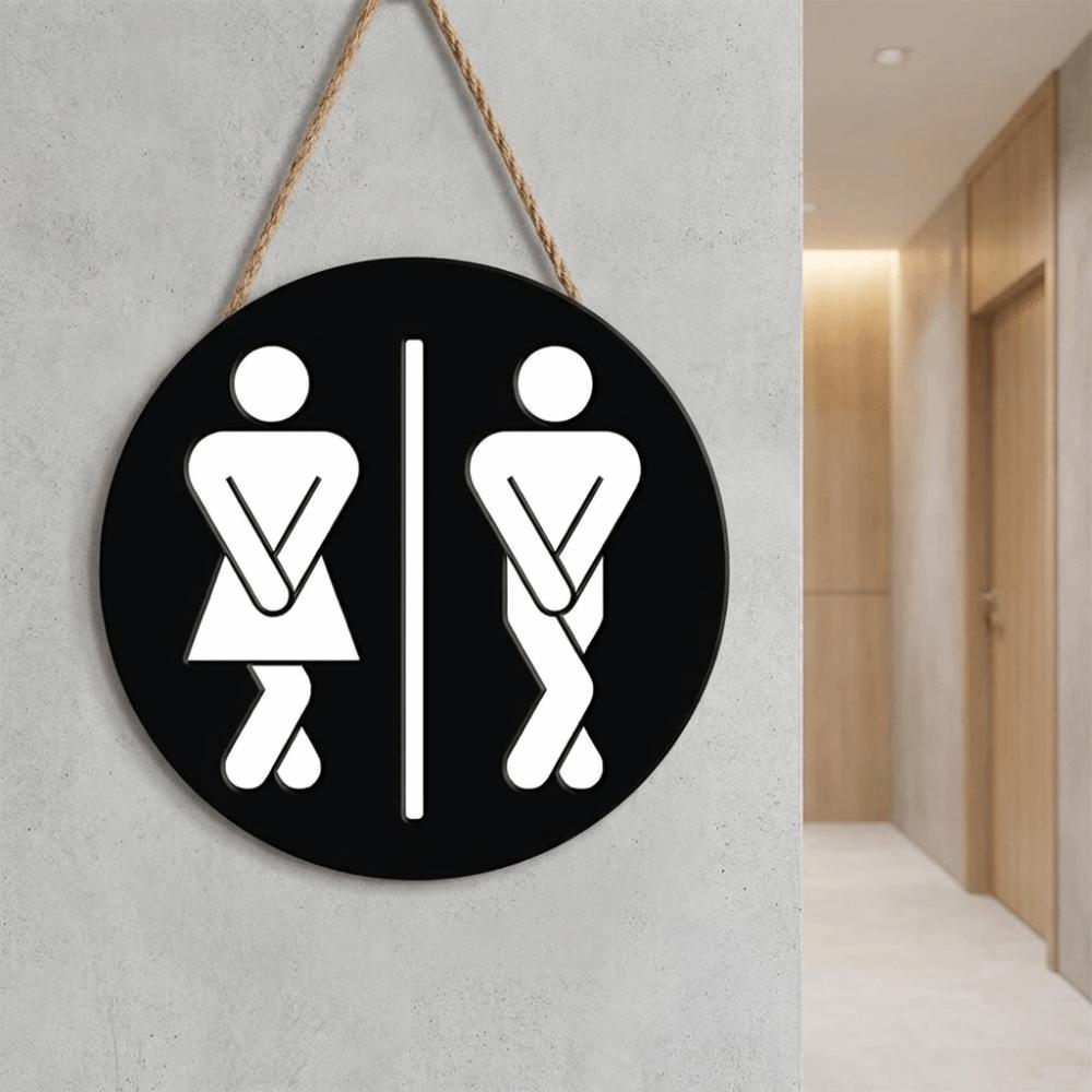 Wooden Wall Art Sign Wreath Circle Decorative Plaque Cute Bathroom Sign Plate Toilet