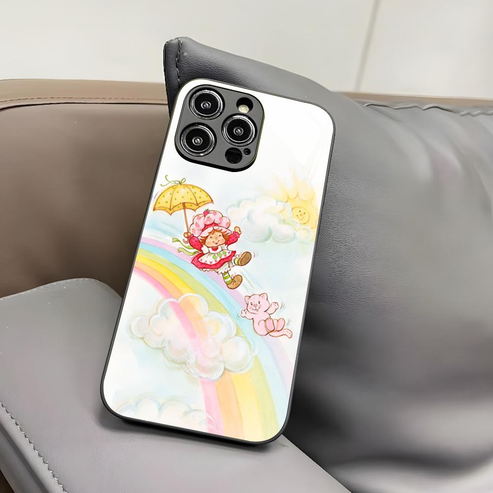 V-Vintage-D-Strawberry Shortcake Phone Case for Iphone 17 Air 16 15 14 12 11 13 Pro Max Mini X Xr Xs Puls Black Glass Cover