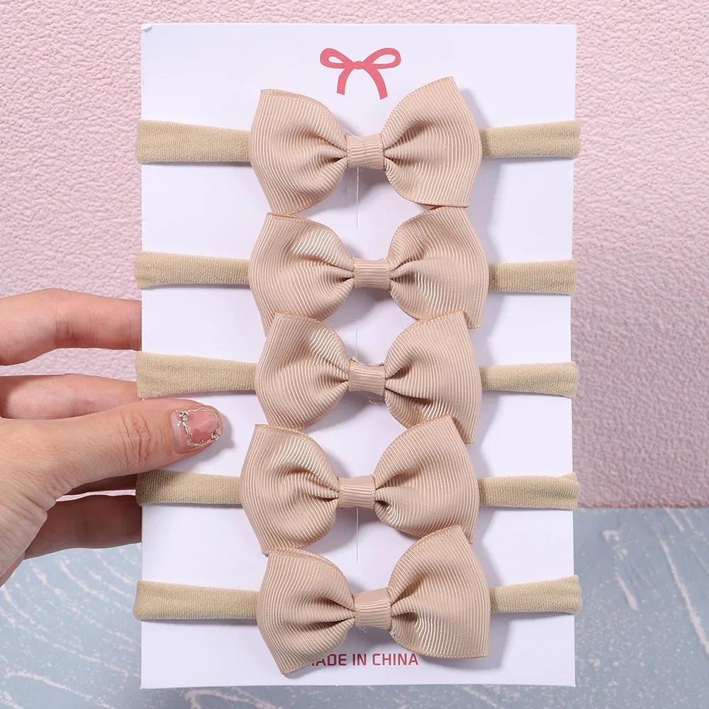 

5Pcs/Set Girls Solid Color Bowknot Headband For Baby Kids Grograin Ribbon Headwear Hair Bands Infant Hair Accessories