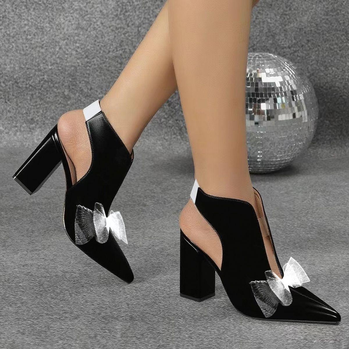 

9cm Thick Heel High-heeled Cool Boots for Summer 2025 New Pointed Bow Sandals for Wearing Outside 35