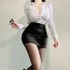 Sexy Uniforme Secreto de OL Disfraz Cosplay Atuendos de Maestra Camisa Falda Mini de Cuero Traje Juego de Rol Ropa para Discoteca Halloween