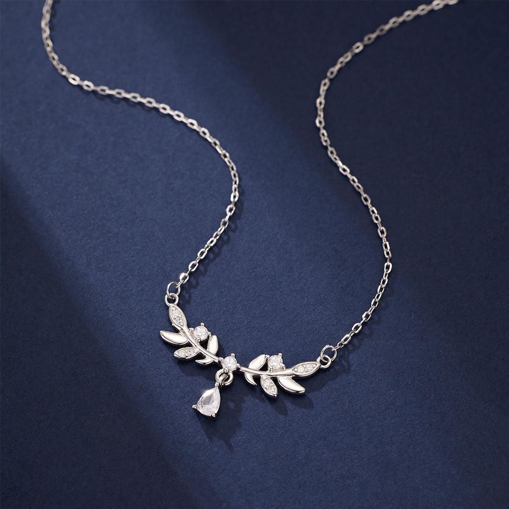 S925 sterling silver laurel necklace feminine niche water drop wheat ear collarbone chain for girlfriend jewelry fashion