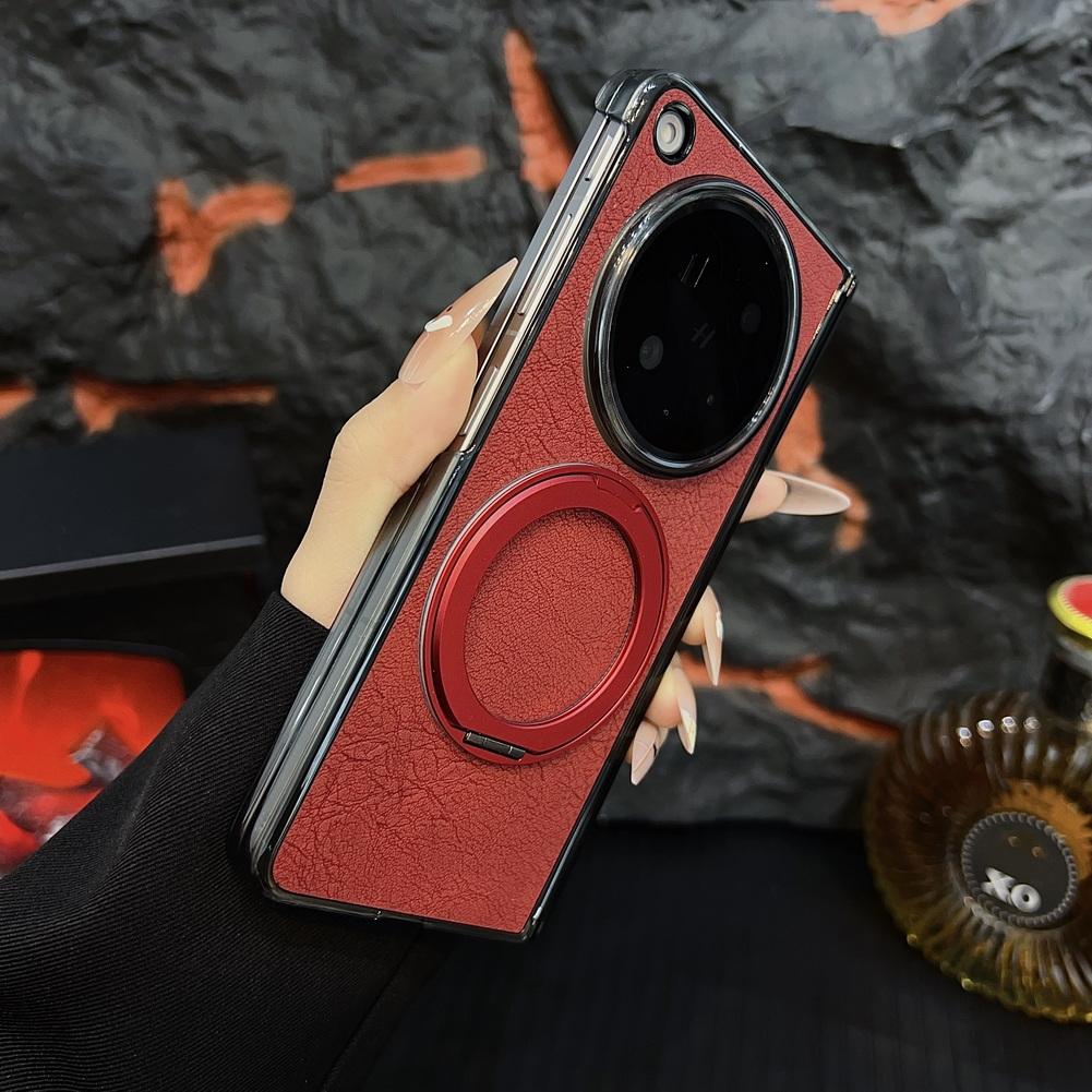 Retro Leather with Metal Rotating Magnetic Stand Holder Case For OPPO Find N6 Rebound Central Axis Protect Cover