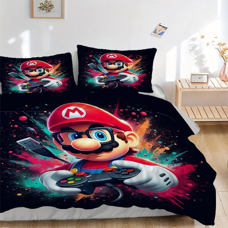 Mario Adventure Print 3Pcs Bedding Setduvet Cover With 2 Bedropillowcase Home Birthday Gift