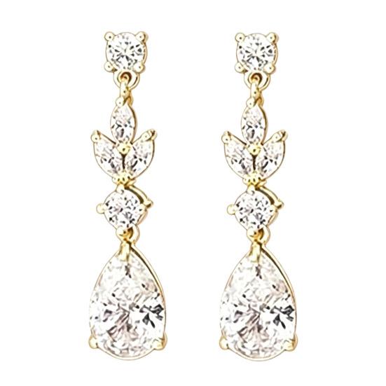1 Pair Drop Earrings Cubic Zirconia Inlaid Waterdrop Design Sparkling Bridal Earrings Wedding Party Jewelry Essentials