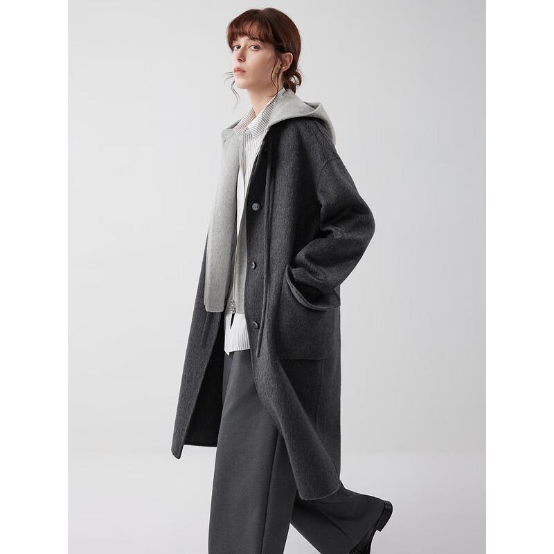 ELLE Women s Sheep Wool Hooded Coat & Vest Set S