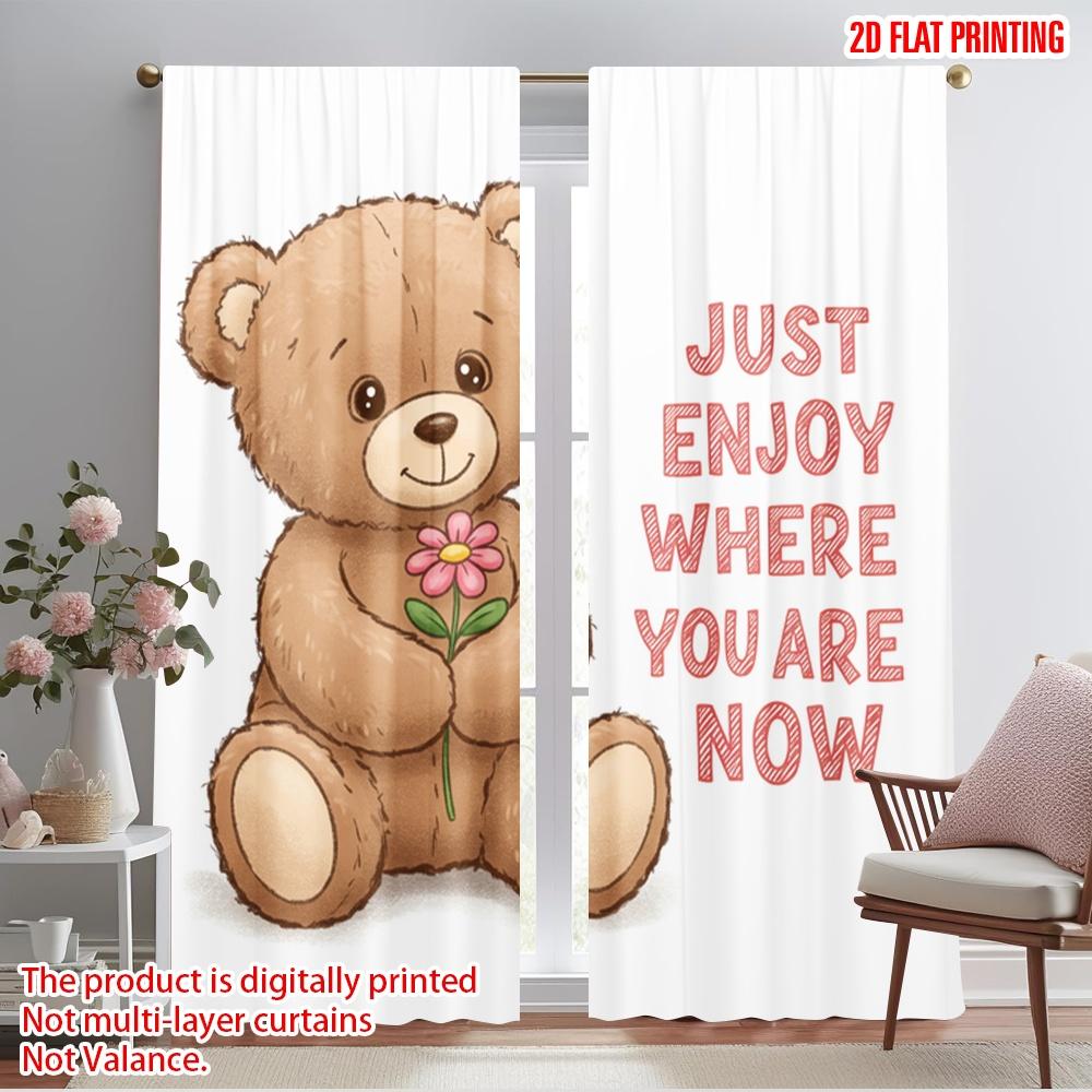 

2pcs 2D flat printing Drapes Teddy bear flower Enjoy Polyester Without Electricity All Season Party & Holiday Decor Use for 52.50×116.00 CM 2pcs