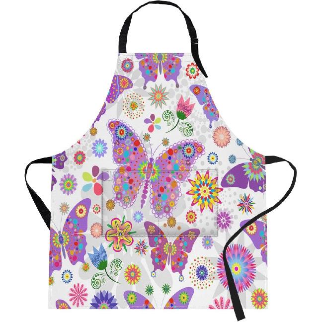 Britimes Butterfly Apron Floral Colorful Butterflies Flowers Aprons Kitchen Cooking Gardening for Women With Pockets