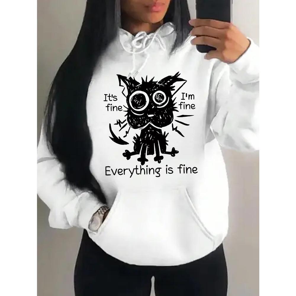 Everything Is Fine Funny Dog Printing Women Hoodies Fleece Hoody Autumn Loose Hoodie Pocket Comfortable Woman