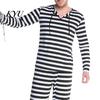 Mini Robe Rayée Costume de Prisonnier pour Adulte, Robe Femme, Haut Pantalon Pantalon Homme, Tenues d'Halloween Uniforme d'Incarcéré avec Chapeau & Poignets