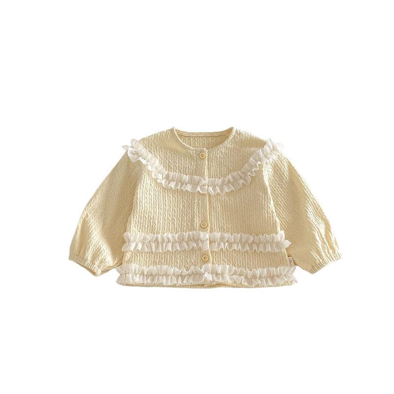 2026 Girls' Lace Jacket: Stylish Korean Spring Long Sleeve Top for Trendy Kids