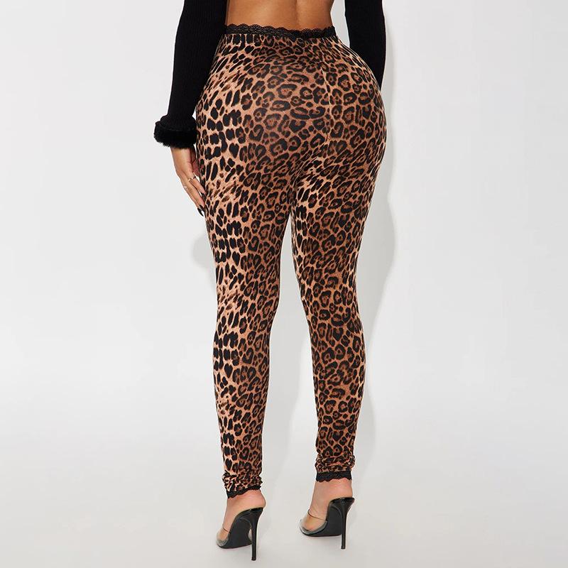 2026 New Women's Lace Trim High-Waisted Patterned Printed Stretch Casual Pants