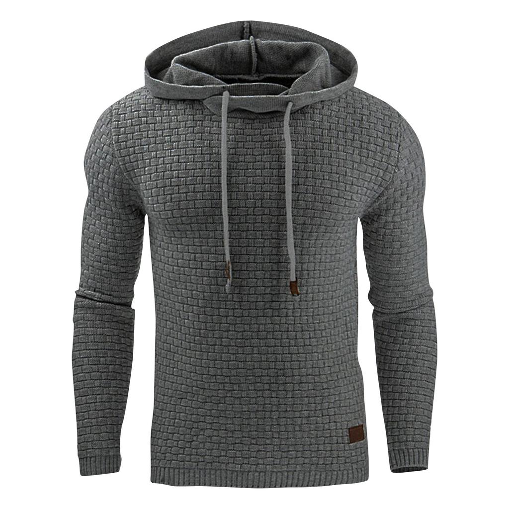 Men's Casual Solid-color Checkered Hoodie, Long-sleeved Hoodie, Sweatshirt And Jacket