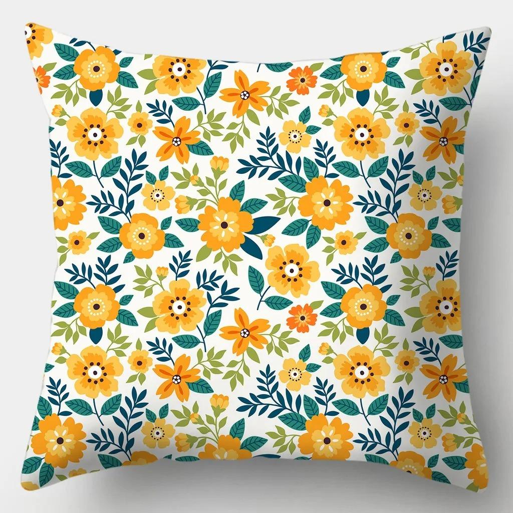 Floral Series Printed Pillowcase Modern Home Bedroom Living Room Sofa Cushion Cover 45x45cm Peach Skin Pillowcase Gift
