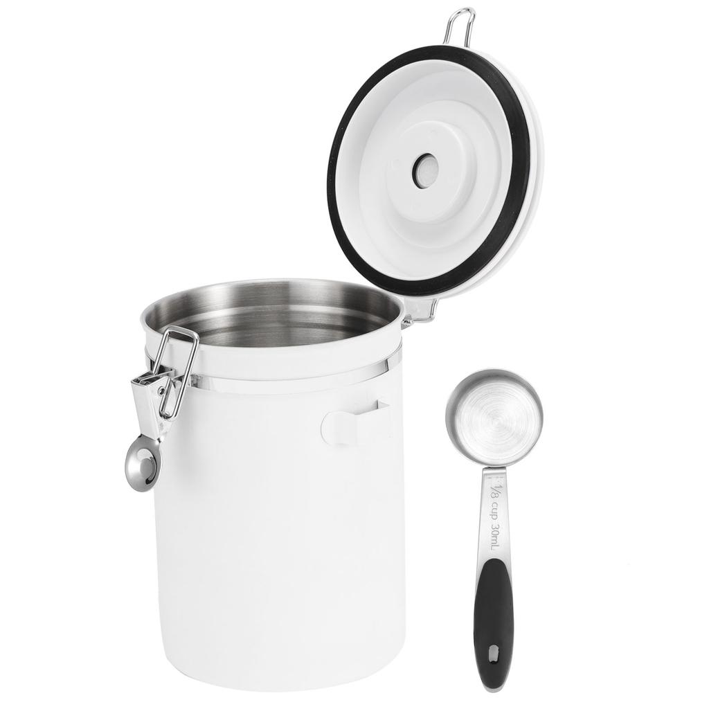 1.8L 304 Stainless Steel Sealing Can Airtight Storage Container with Spoon for Coffee Beans Tea Dried FruitWhite Jar