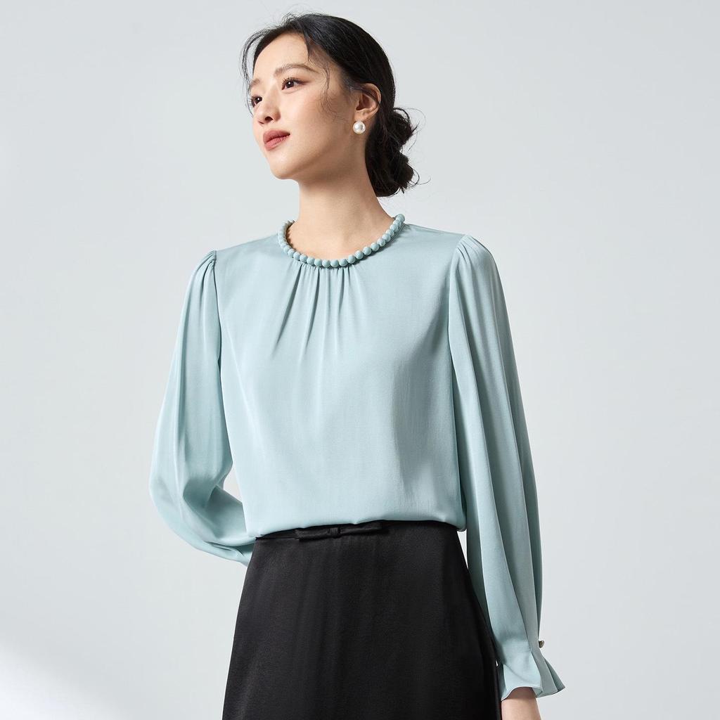 Original Mulberry Silk Stylish Beaded Double-Layer Breathable Top - Versatile Spring Commute High-End Shirt 2026