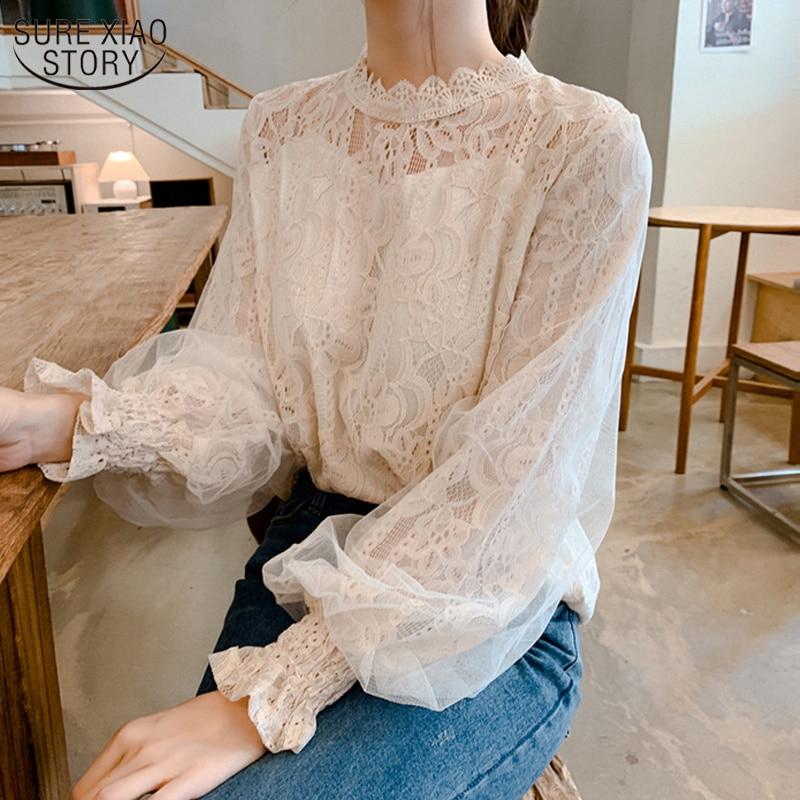 

Фонарь с длинным рукавом кружева Женская рубашка Осень Camisa Белая винтажная блузка Женская одежда 2022 Sweet Корейский Топ Женский 10456