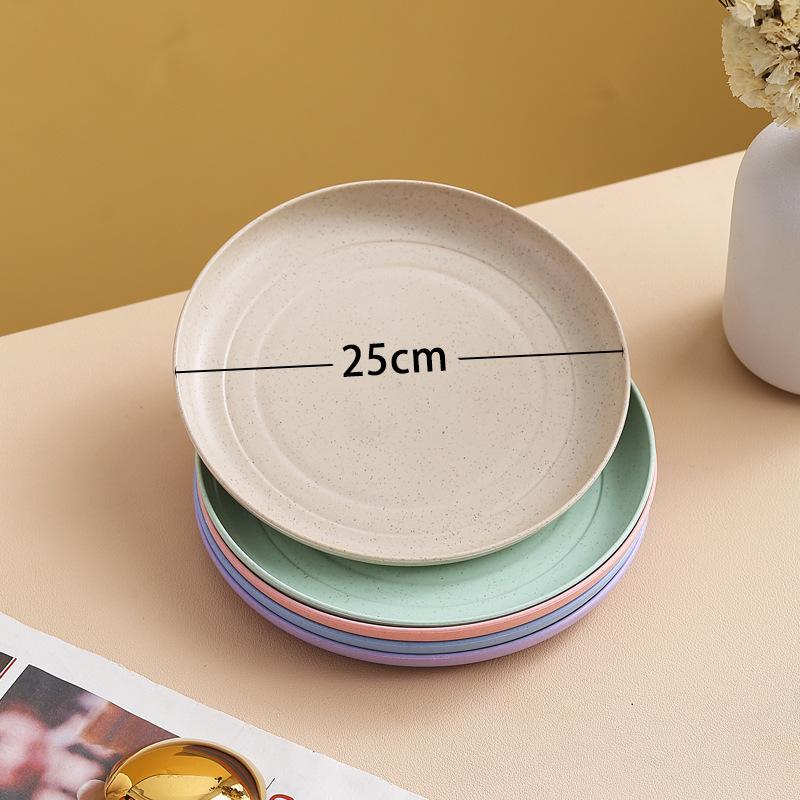 Wheat Straw Round Vegetable Plate Household Large Vegetable Plate Set Drop-Resistant Snack Plastic Plate Fruit Plate