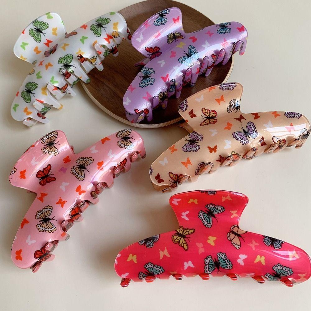 

Plastic Butterfly Hair Clip Hairpin Large Hair Claw Creative Printed Grab Clip Female красный