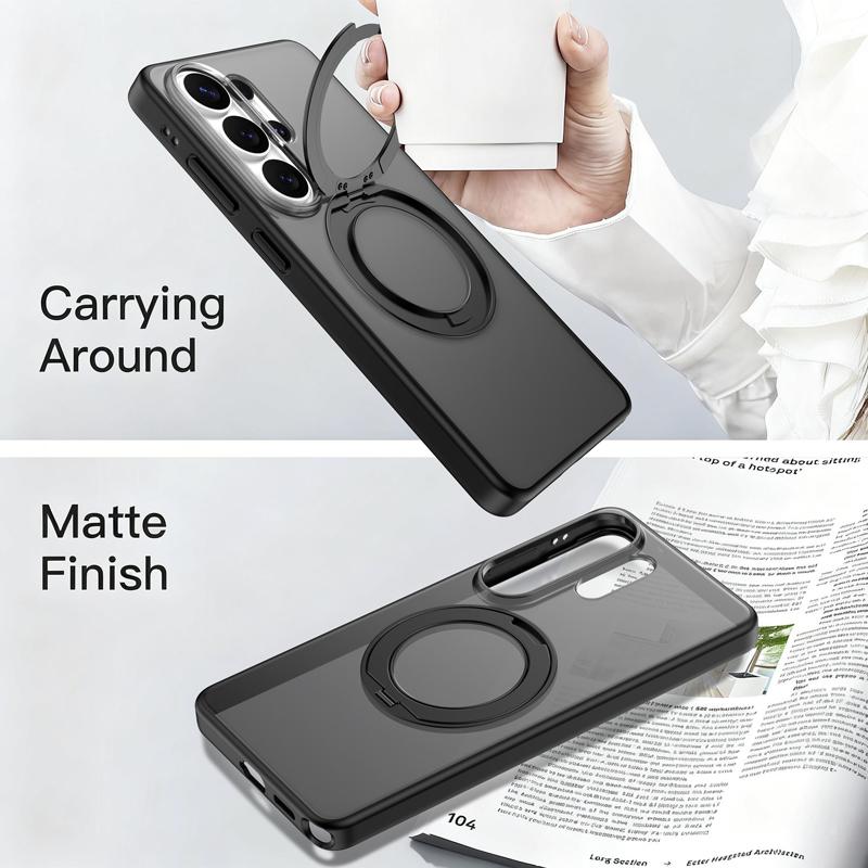For Samsung Galaxy S26 S25 S24 Ultra S26 Edge Case Shockproof Magnetic Translucent Matte PC Rotatable Metal Ring Holder Cover