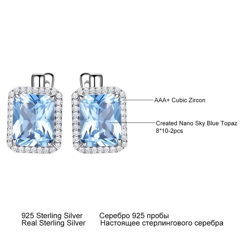 925 Sterling Silver Luxury Nano Sky Blue Topaz  Emerald Gemstone Clip On Earrings Earrings For Women Birthday Fine Jewelry Gift