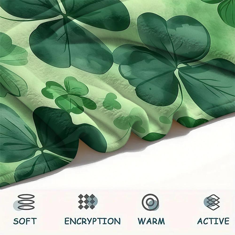 1PC Four-leaf clover Print FlAannel Blanket, High quality Comfortable for All Seasons, Home Decor, Warmth and Comfort