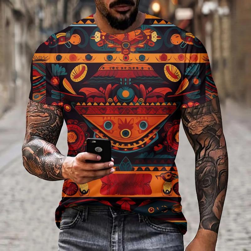 Summer Men's T-shirt 3D Printed Graffiti Pattern Street Fashion Trend Short Sleeved Round Neck Plus Size Top