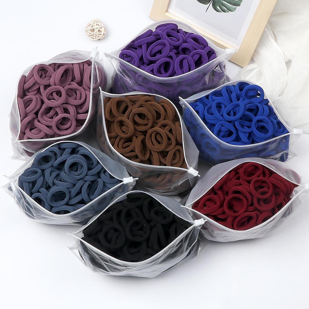 200PCS/Set Elastic Kids Basic Hair Bands Tie 3cm Dark Colors Headwear Don't Hurt Hair Headband Hair Accessories Holder