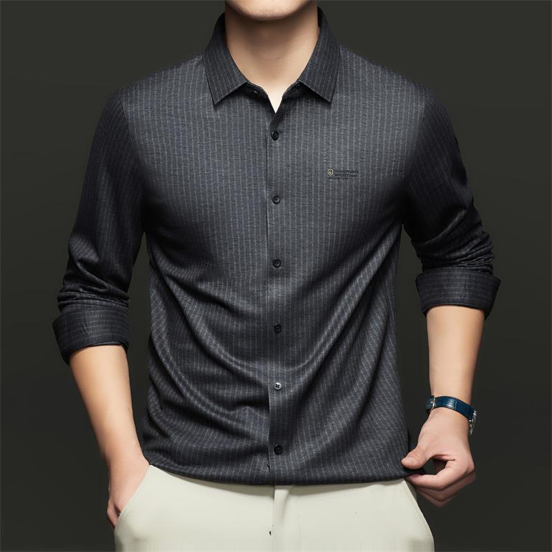 Long Sleeve Shirt Men s Business Casual Lapel Collar Striped M