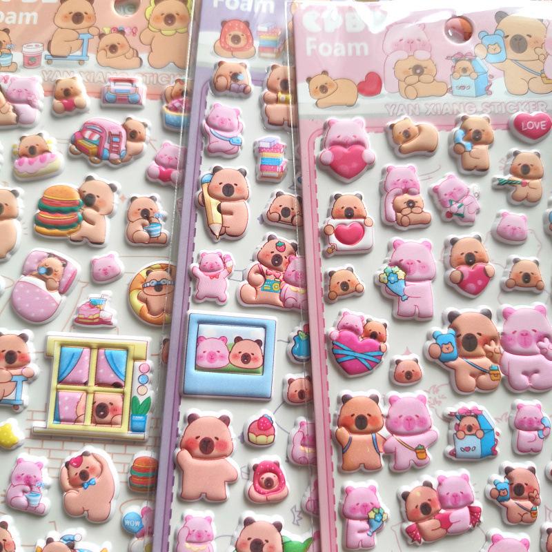 Capibara Dolphin Cub Bear Soft Children Cartoon Bubble Sticker Three-dimensional Soft Decorative Hand Account Cute Little Sticker