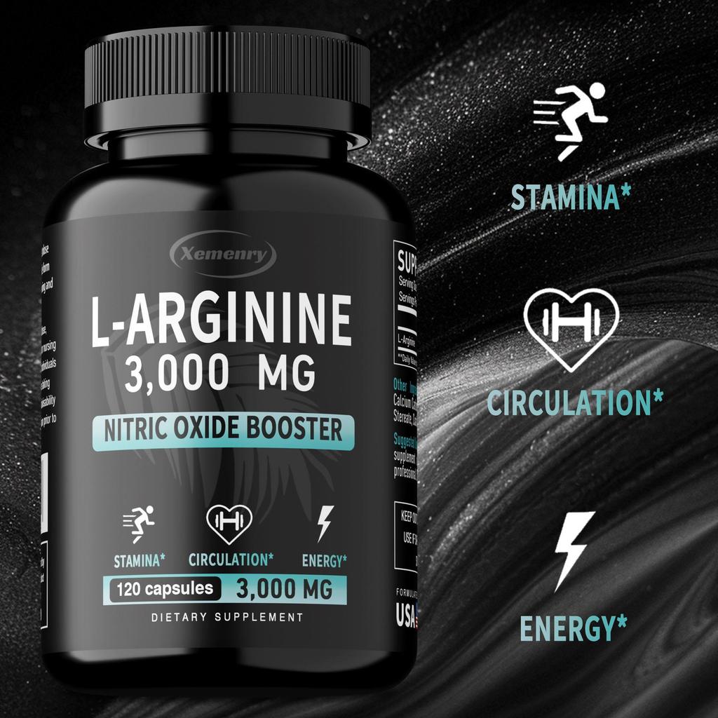Extrakt z L-Argininu, Kapsle 3000 mg, Doplněk oxidu dusnatého, Podporuje růst svalů, Cévní funkce a Energii