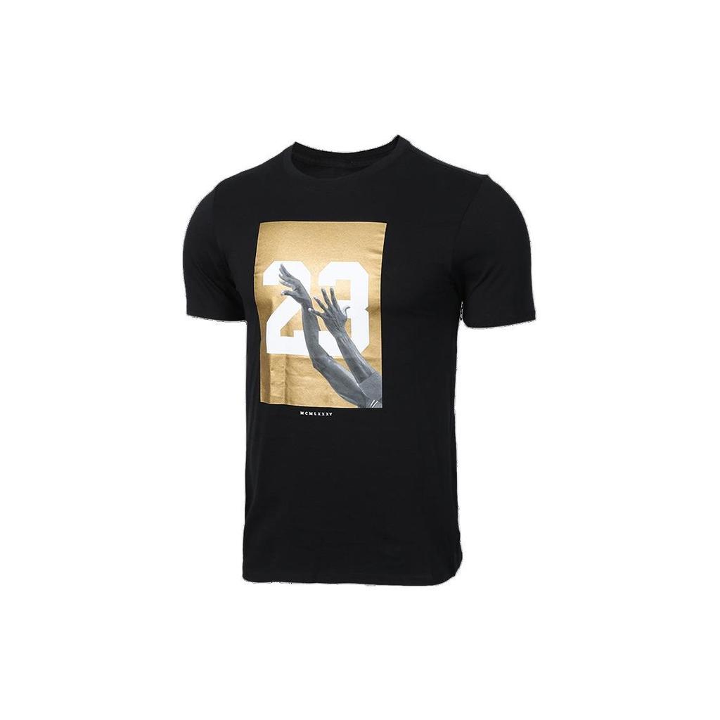 Jordan T Shirts Men's Black/Gold Crew Neck Moderate Straight Fit AJ3995-010